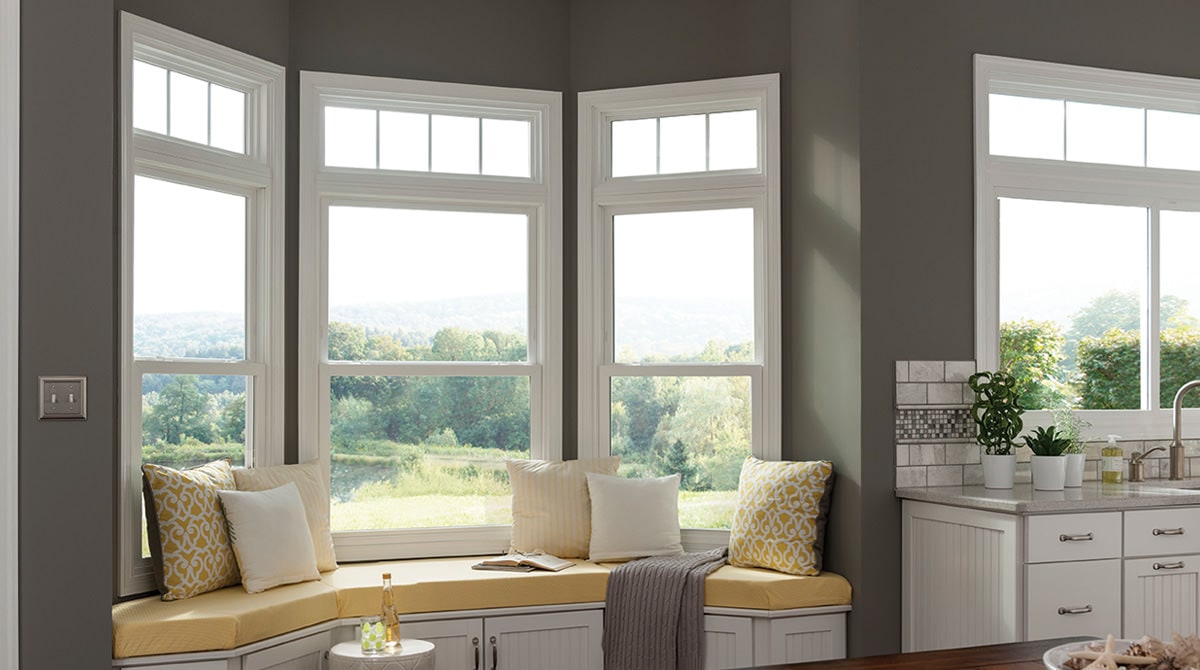 Window seat features double hung window with low-e glass