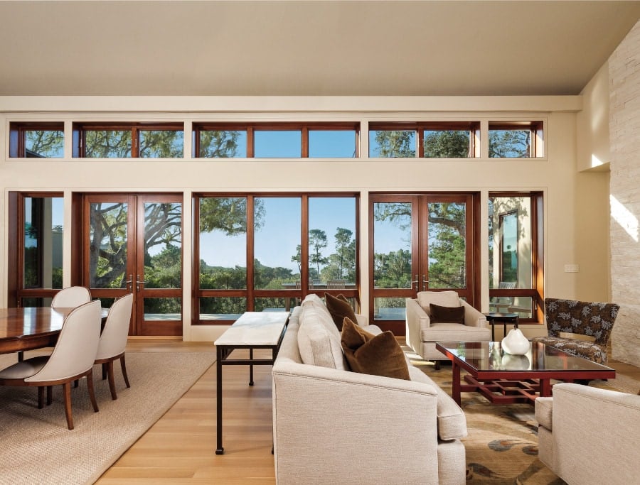 wood windows in a living room